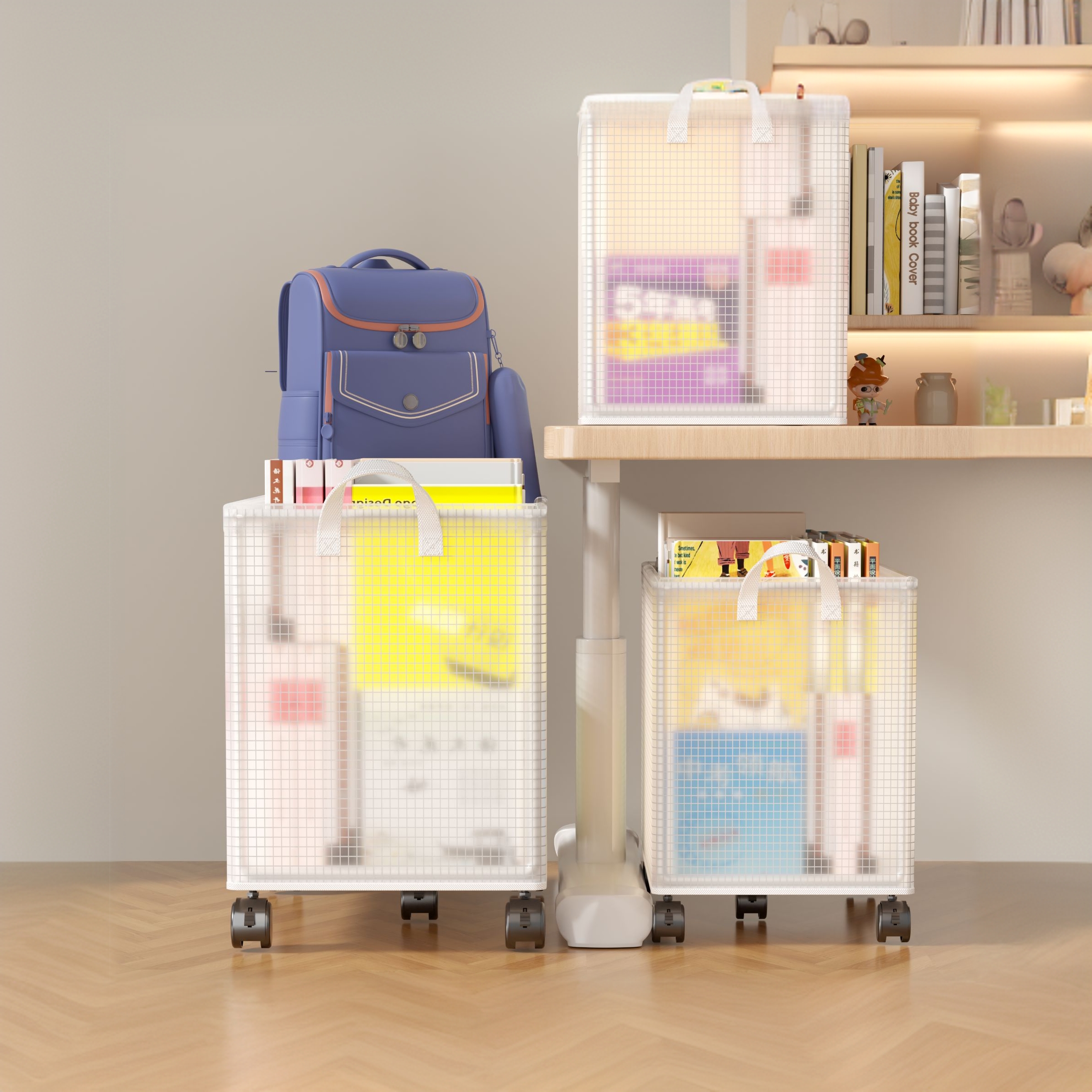 书包置物架可移动书桌边书本收纳学生杂物整理桌下落地窄缝小推车