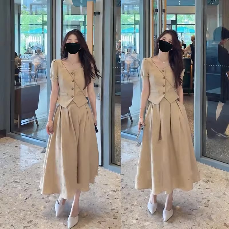 微胖洋气女装~夏季时尚休闲穿搭一整套女法式高级气质显瘦两件套
