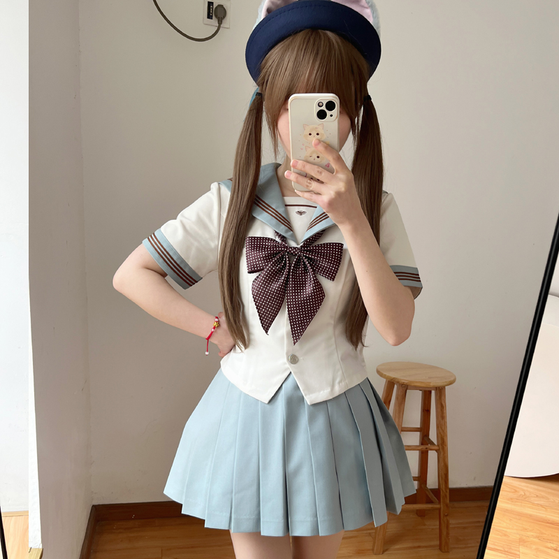 小瑾家原创薄荷奶绿短袖水手服JK制服收腰显瘦