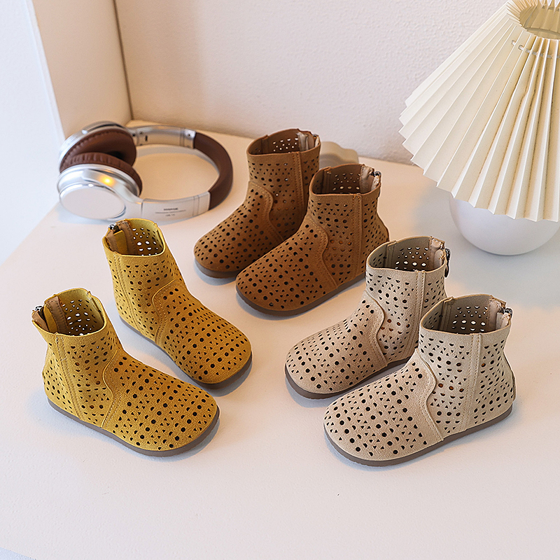 夏季短靴2025新款儿童镂空透气时尚靴子女童罗马鞋潮流软底凉靴
