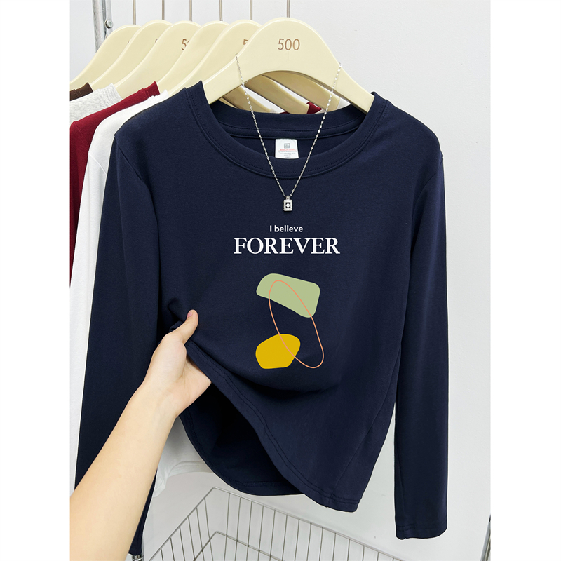 时尚大码圆领正肩长袖T恤女2025秋季新款胖mm遮肉百搭打底衫上衣