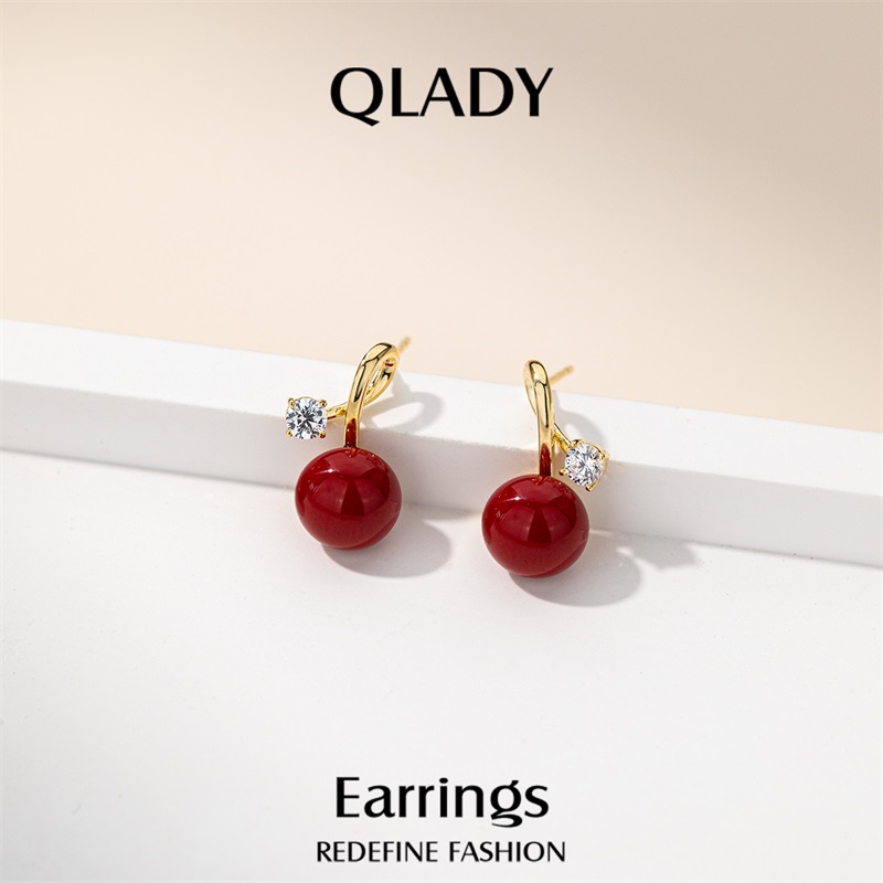 红色耳饰女气质银耳钉耳环2025新款爆款小众设计感高级独特精致