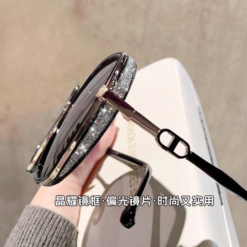 2025新款大框偏光墨镜女款适合方圆脸闪粉设计太阳镜防晒防紫外线