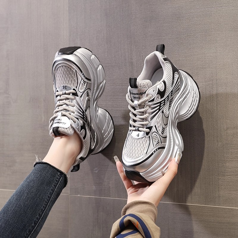 韩国内增高厚底老爹鞋女士秋冬季新款网面透气松糕软底运动休闲鞋