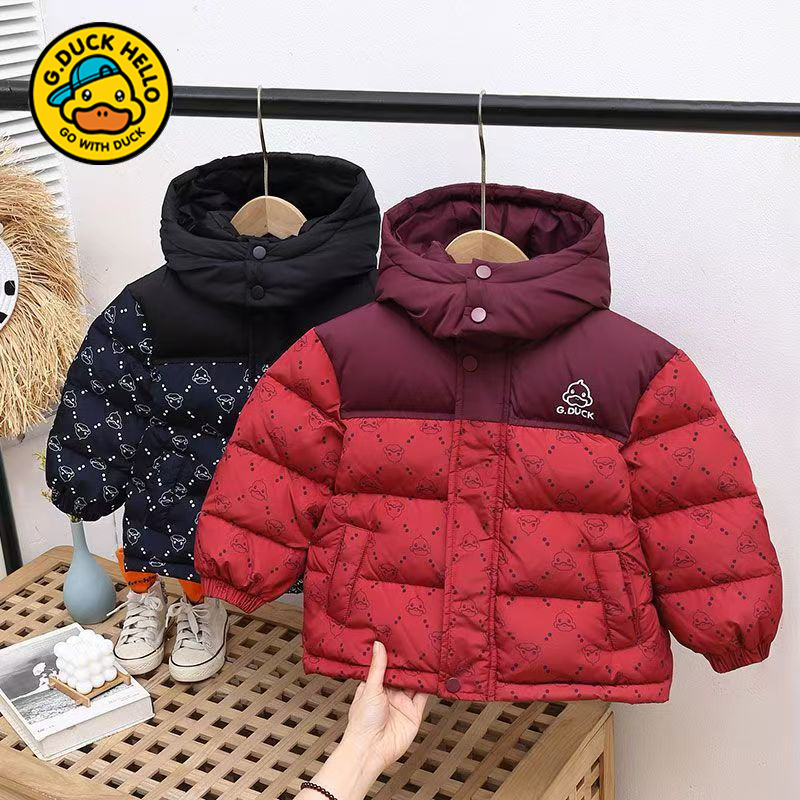 小黄鸭2025新款黑金加厚羽绒服中小童儿童宝宝冬季短款白鸭绒外套