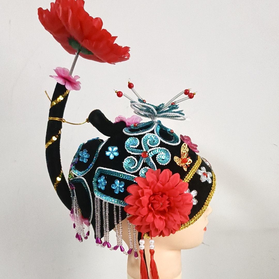 新款高档媒婆帽子戏剧帽子刁氏帽秧歌头饰舞蹈表演老太婆头饰配饰