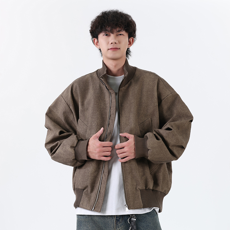 美式复古立领皮夹克男款春秋季新款宽松休闲百搭痞帅长袖上衣外套