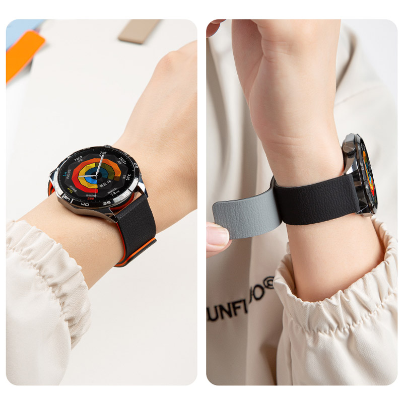 适用华为watch5/4proGT5gt3小米S4Sport荔枝皮纹磁吸硅胶运动表带