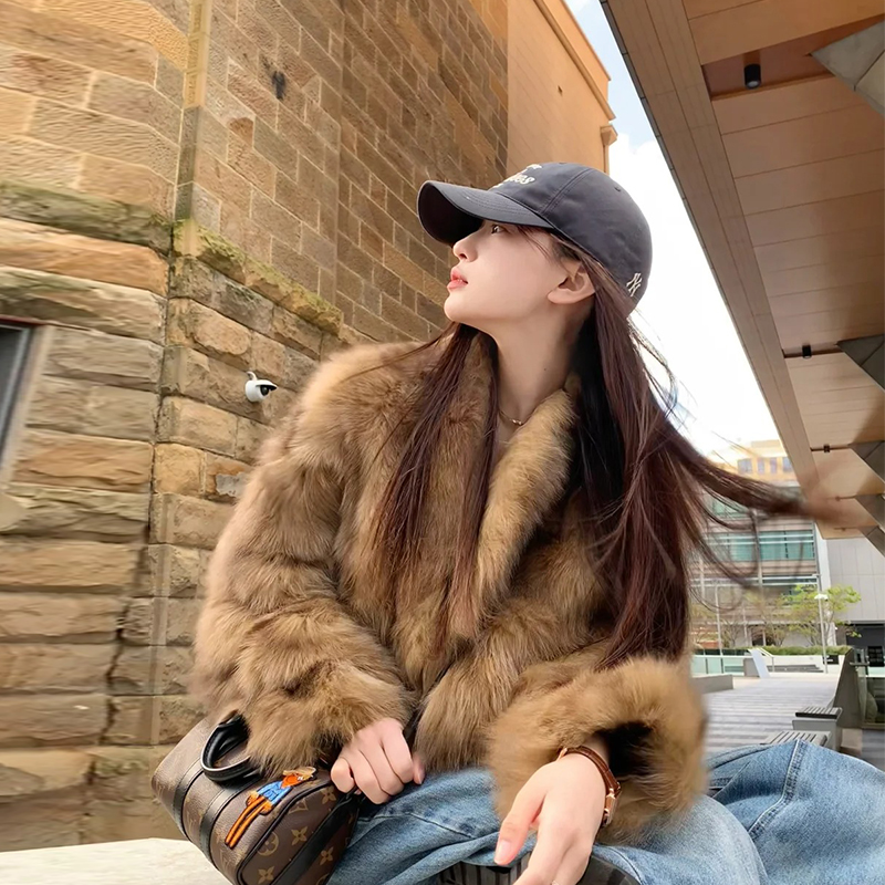1987 fur"霜华映月"狐狸毛皮草年轻短款皮毛一体女真毛毛外套冬季