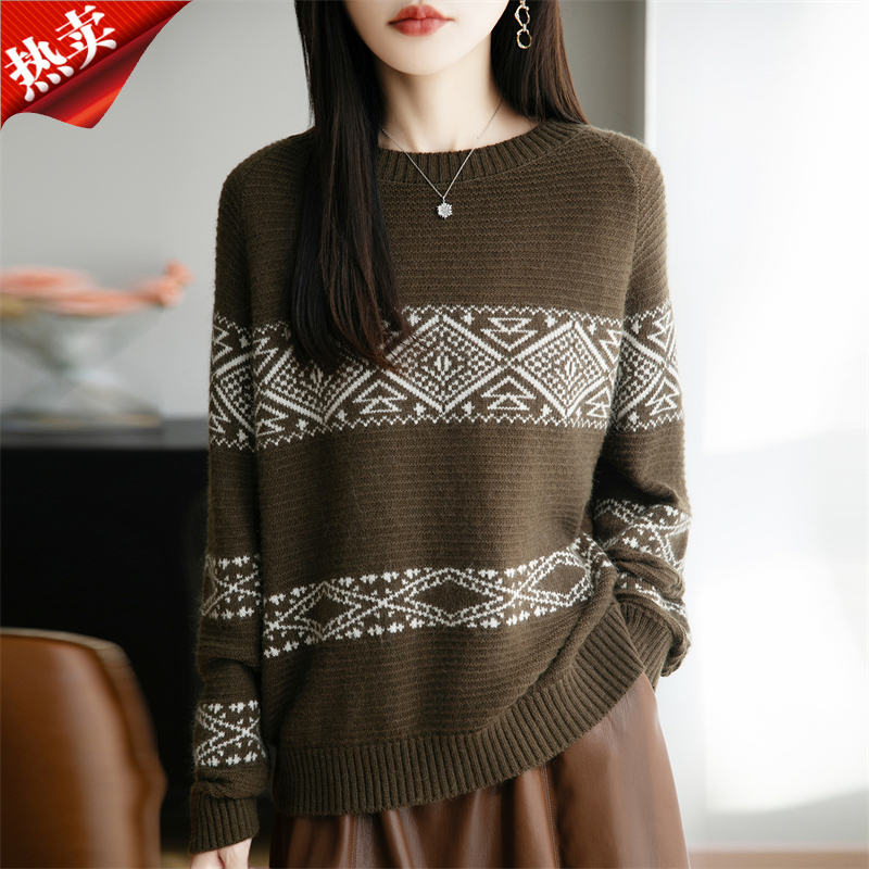 哥弟阿玛施正品欧美范慵懒条纹针织衫上衣女士圆领内搭打底衫秋冬