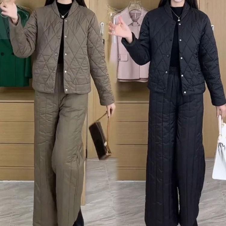 冬新款外穿高腰时尚保暖羽绒棉阔腿裤女绣花休闲直筒外穿妈妈棉裤