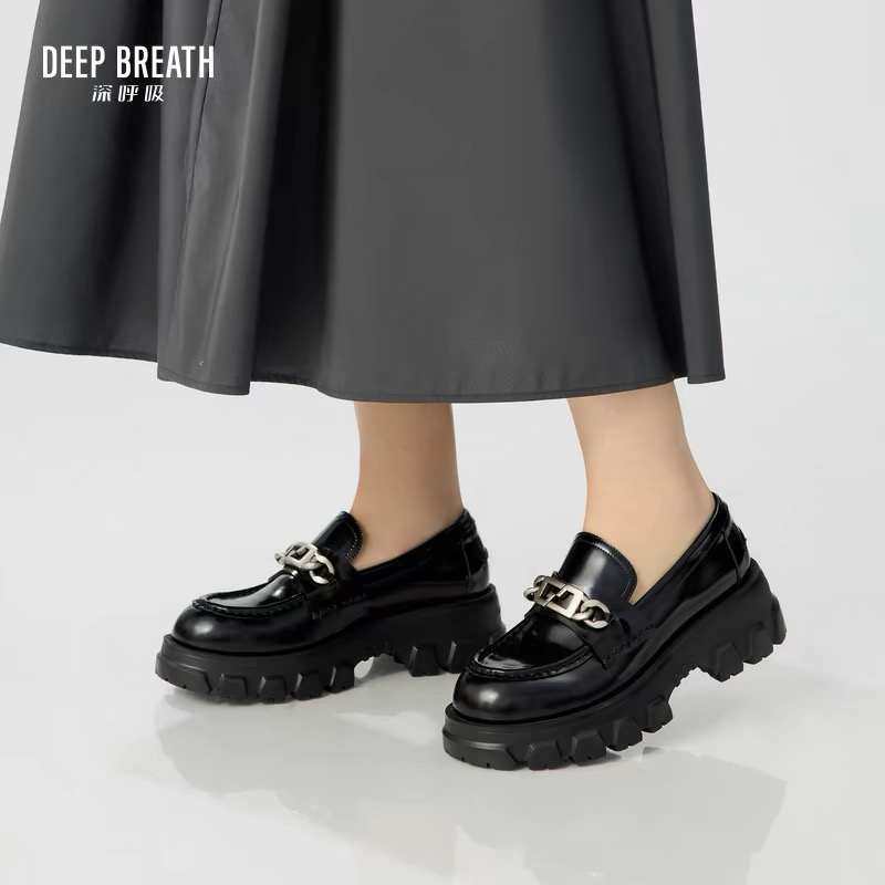 DEEPBREATH深呼吸牛皮饰扣乐福鞋英伦风黑色绅士鞋单鞋女AX13109