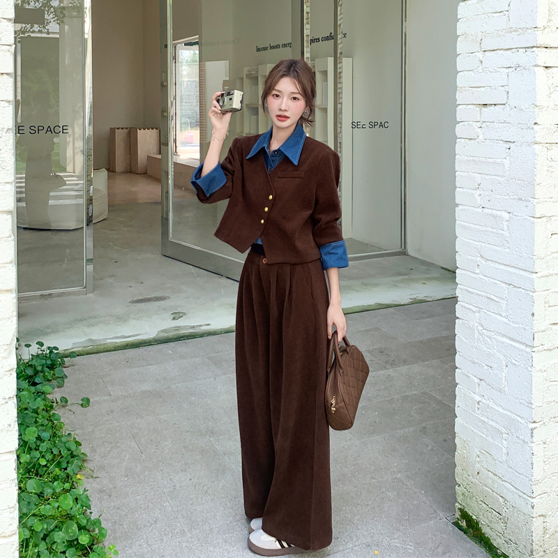 复古美拉德穿搭套装裤女2025春秋新款高级感气质韩系通勤风两件套