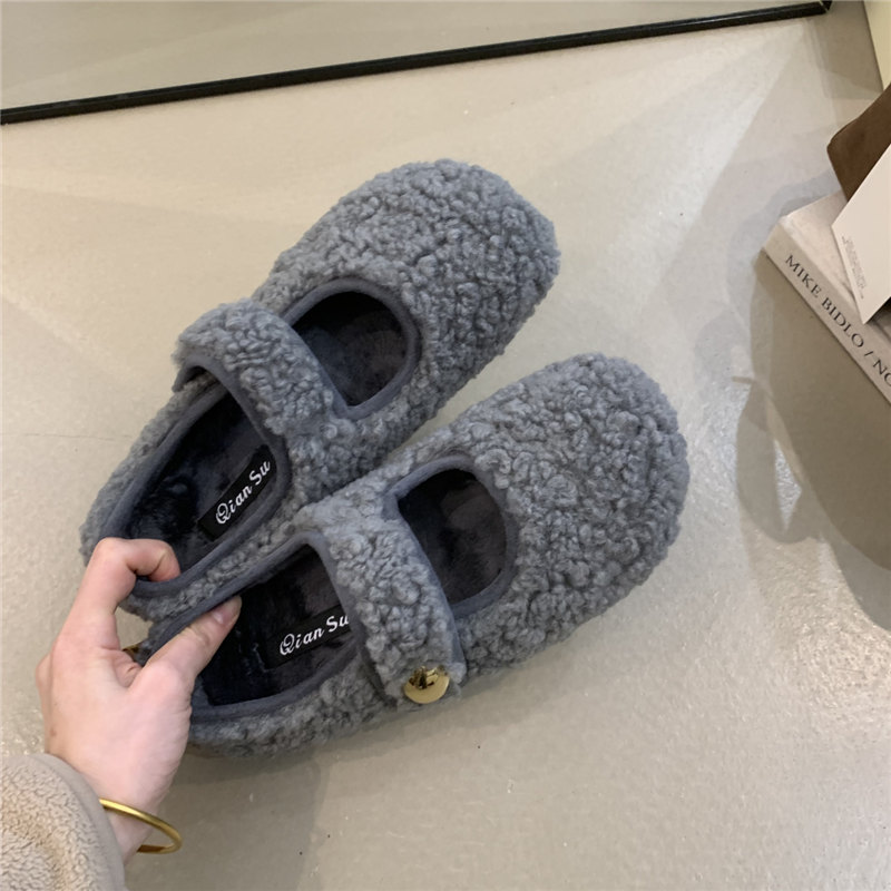 温柔仙女风毛毛鞋女外穿2025冬季加绒保暖魔术贴一脚蹬棉鞋面包鞋