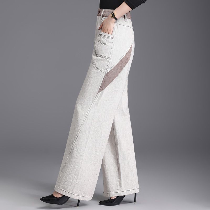 2025秋冬新款阔腿裤显瘦复古设计浅色宽松高腰直筒牛仔裤长裤潮流