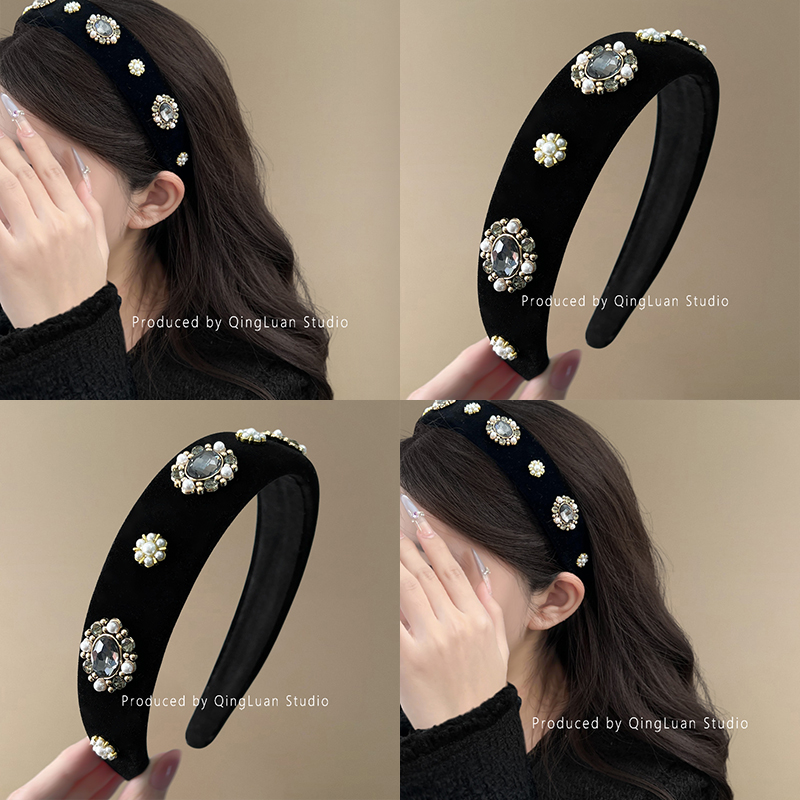 闪钻黑色丝绒发箍女2025新款高颅顶轻奢气质高级感洋气时尚头箍