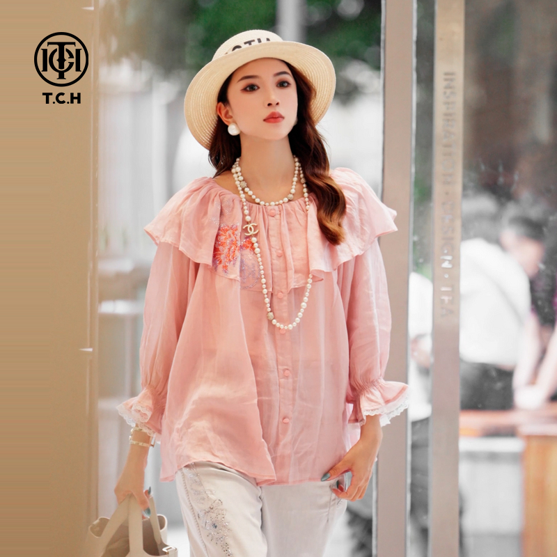TCH私服烫钻工艺秋款休闲百搭气质舒适衬衫女T75C13E1008轻奢tch