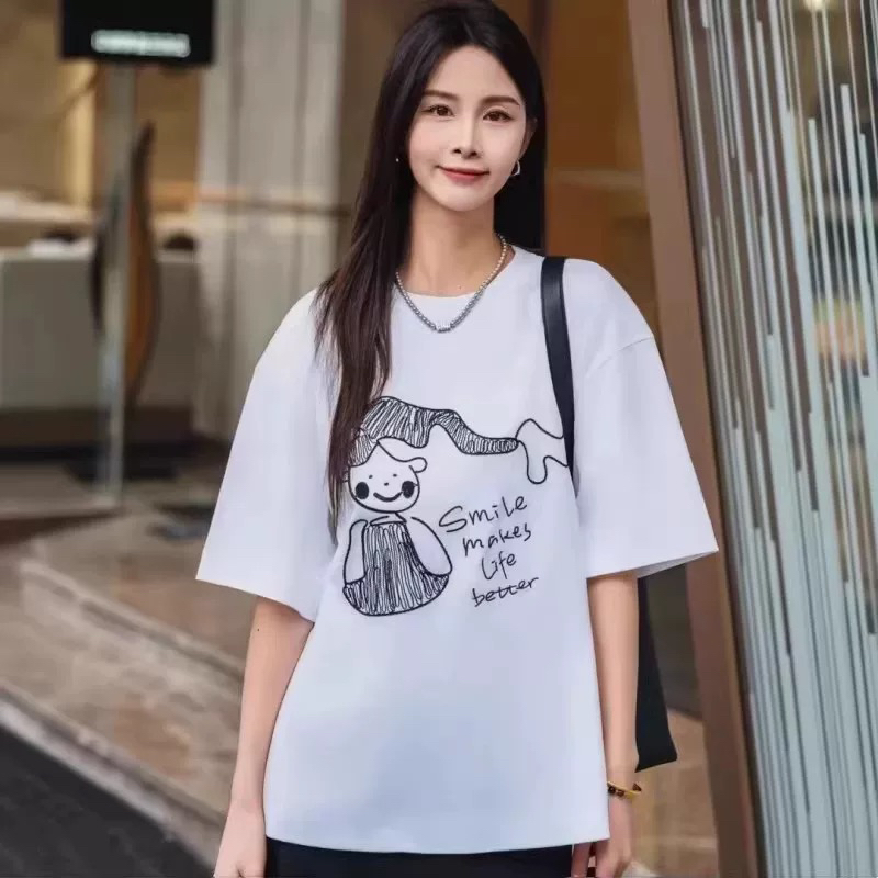 GIRDEAR/哥弟经典百搭宽松圆领潮搭时尚休闲夏季印花T恤130092