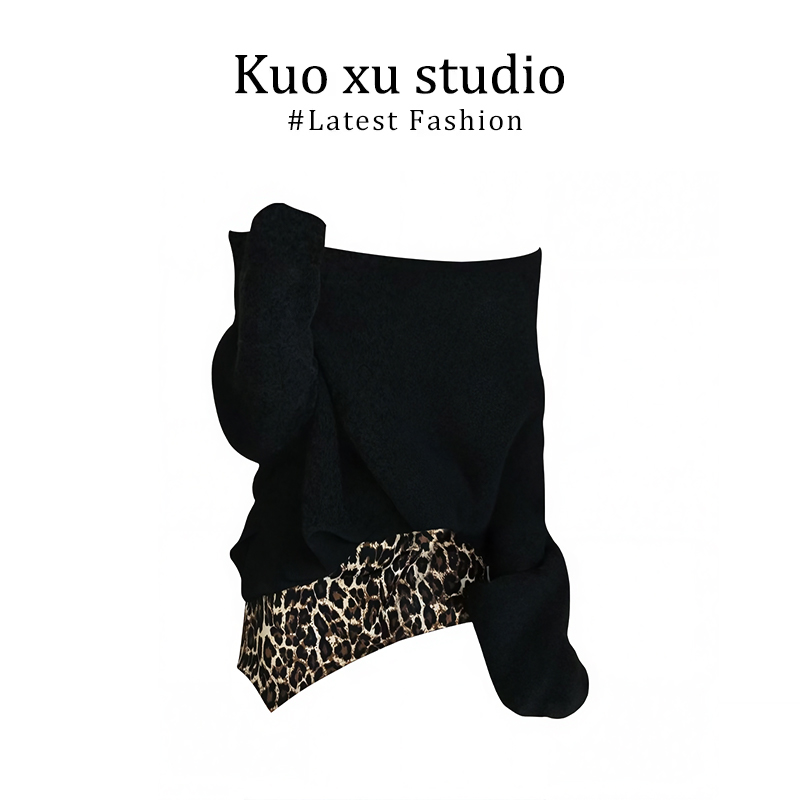 法式慵懒风软糯时髦一字肩毛衣女秋松弛感宽松露肩上衣豹纹半身裙