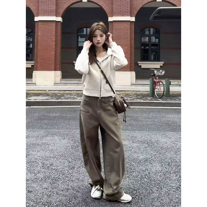 灰咖色阔腿休闲裤男款美拉德cleanfit弯刀裤子美式直筒工装牛仔裤
