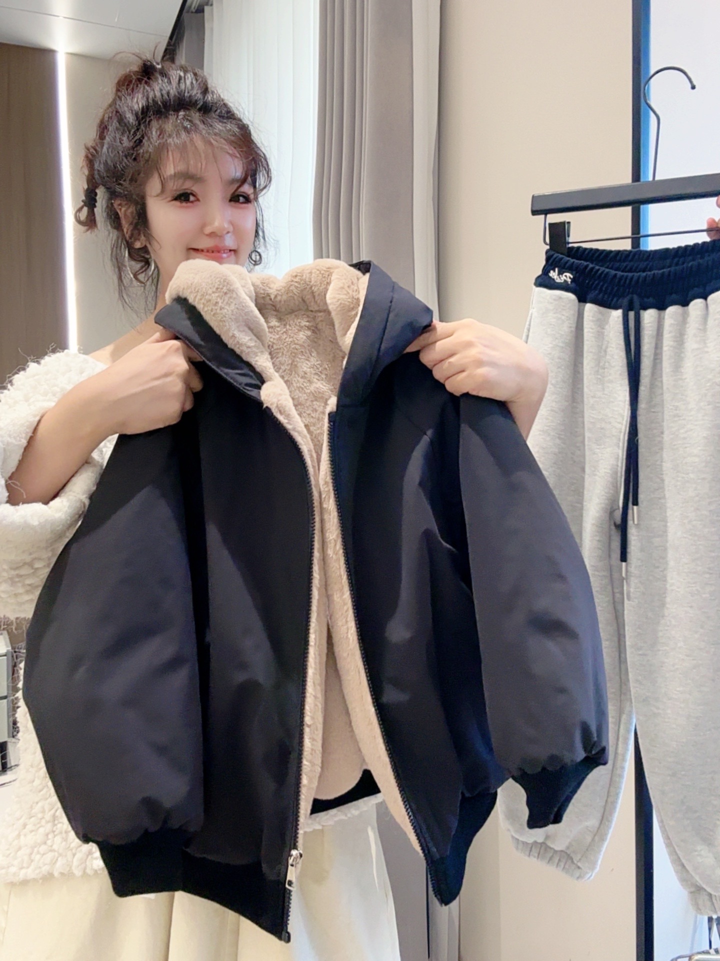 男童秋冬双面穿加绒棉服新款中大儿童秋装连帽加厚外套MT68507