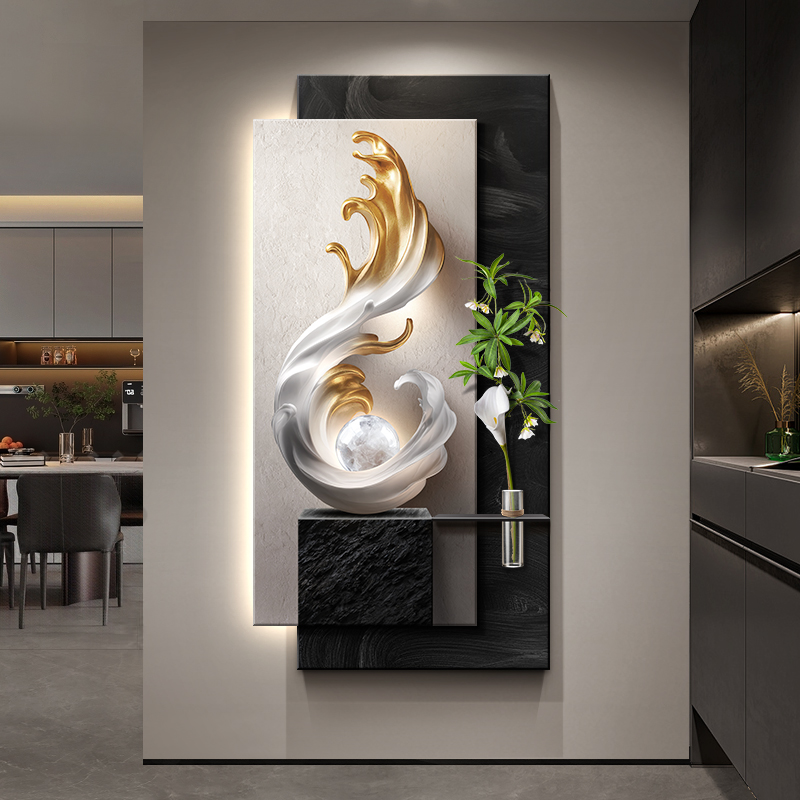 风生水起入户玄关装饰画高级感抽象壁画轻奢高端入户门客厅壁画灯
