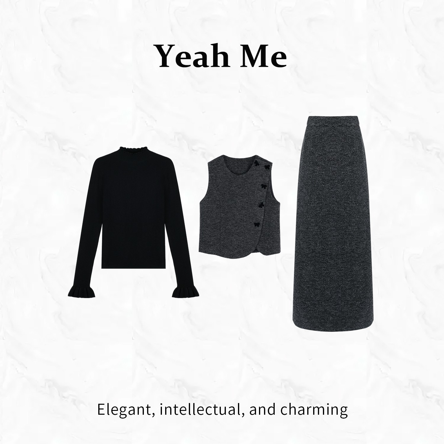 Yeah Me/也觅【冬语雾秋】秋冬新款简约风慵懒气质半身裙套装女装