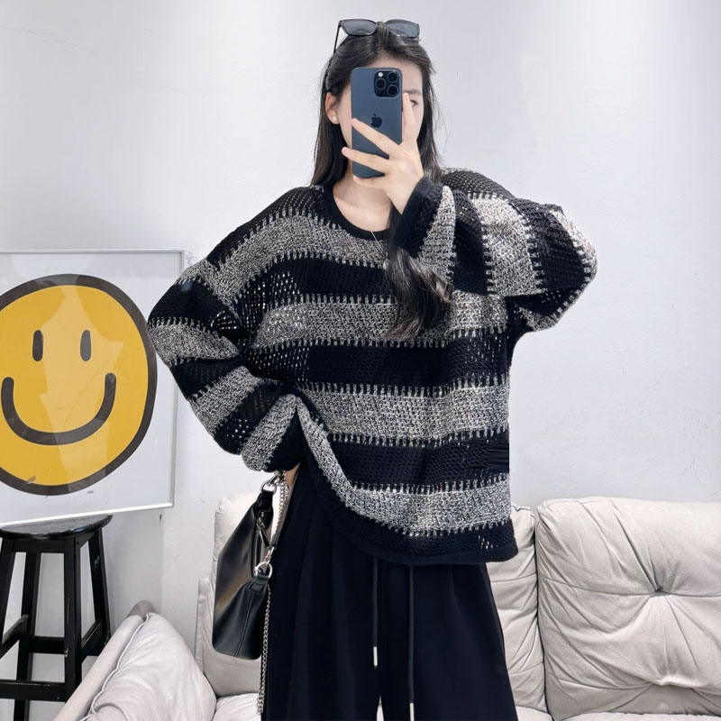 毛衣女2025秋季新款时髦洋气撞色条纹设计宽松显瘦慵懒感高级上衣