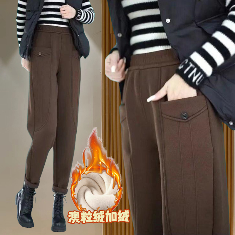 加绒加厚保暖休闲裤女2025冬季新款高腰显瘦百搭时尚休闲哈伦裤女