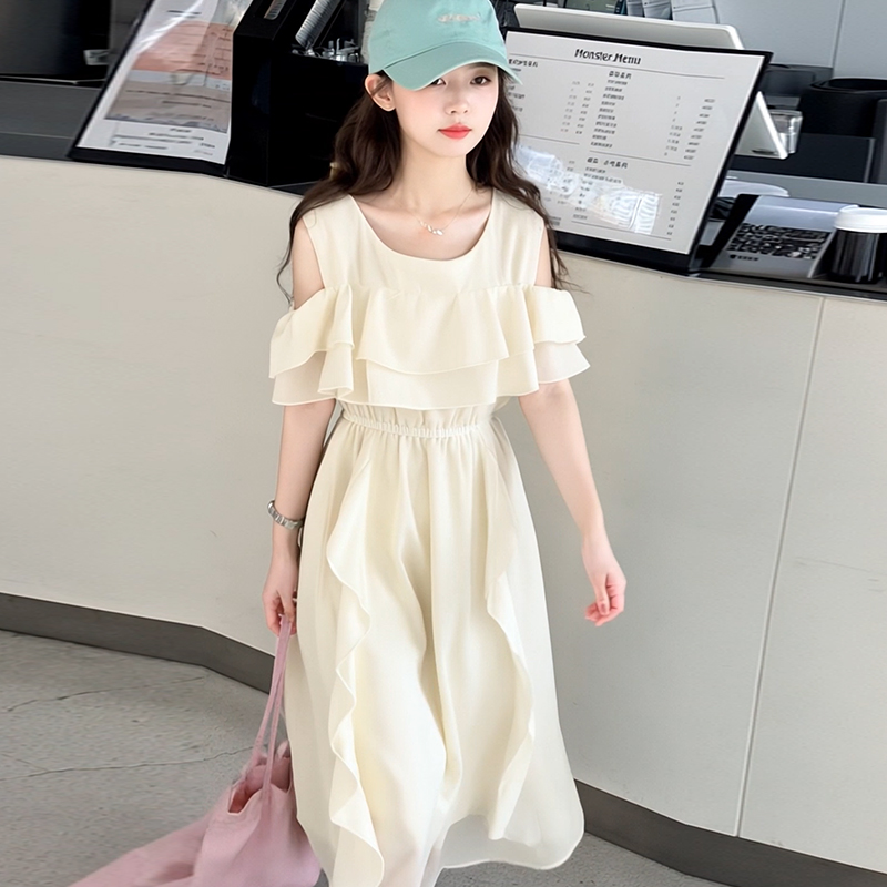夏装女童连衣裙春季2025新款女孩洋气公主裙儿童夏天甜美露肩裙子