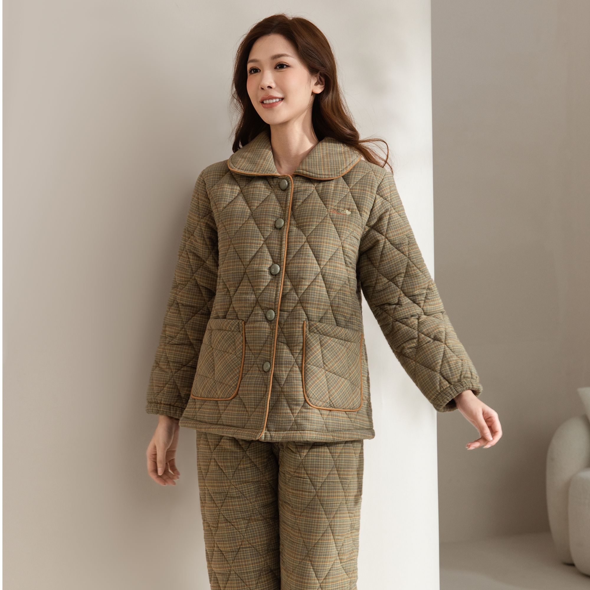 姬玛冬季三层加绒加厚夹棉保暖女士家居服套装259376