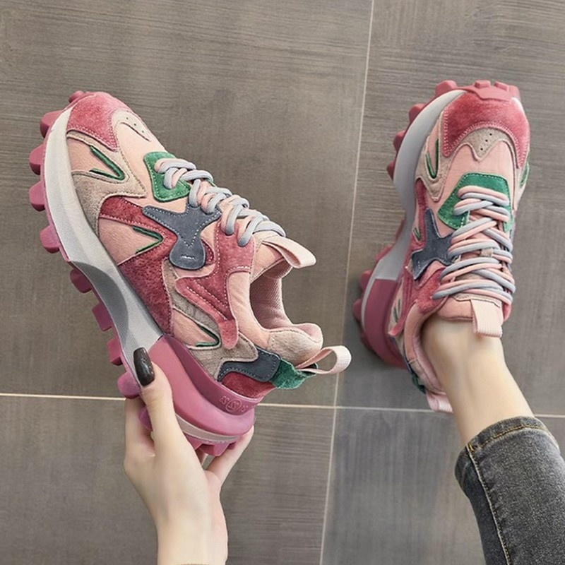 潮牌阿甘鞋德训跑鞋女复古拼色小个子厚底小蛮腰老爹鞋2025年新款