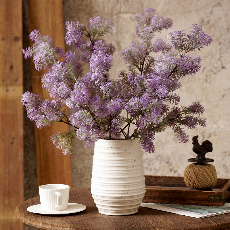 高档蓬莱松仿真花客厅餐桌假花干花插花摆件雾凇绢花装饰花艺摆设