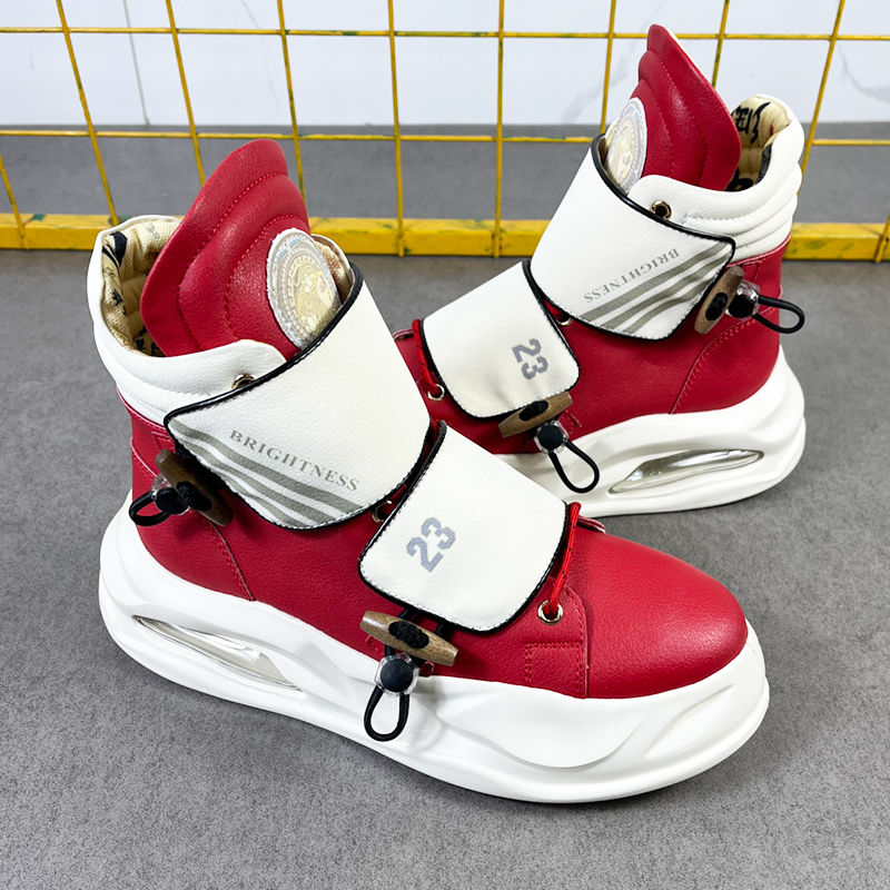 红色本命年新款高帮板鞋男厚底休闲春秋潮流百搭增高皮靴男气垫鞋