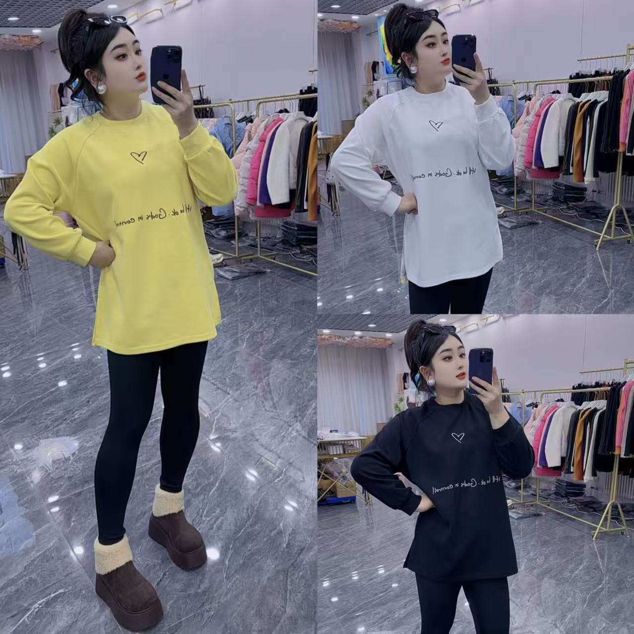 2025秋冬新款韩版宽松显瘦糖果色长袖上衣圆领时尚休闲6200