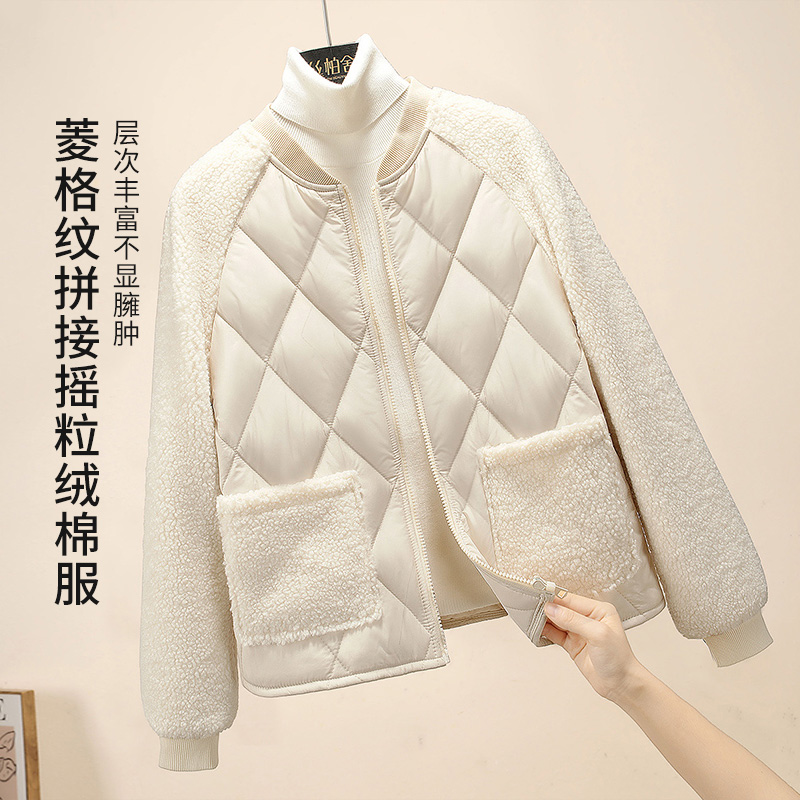 丝柏舍2025冬装新款女装拼接棉服纯色长袖韩版外套S23B5590H