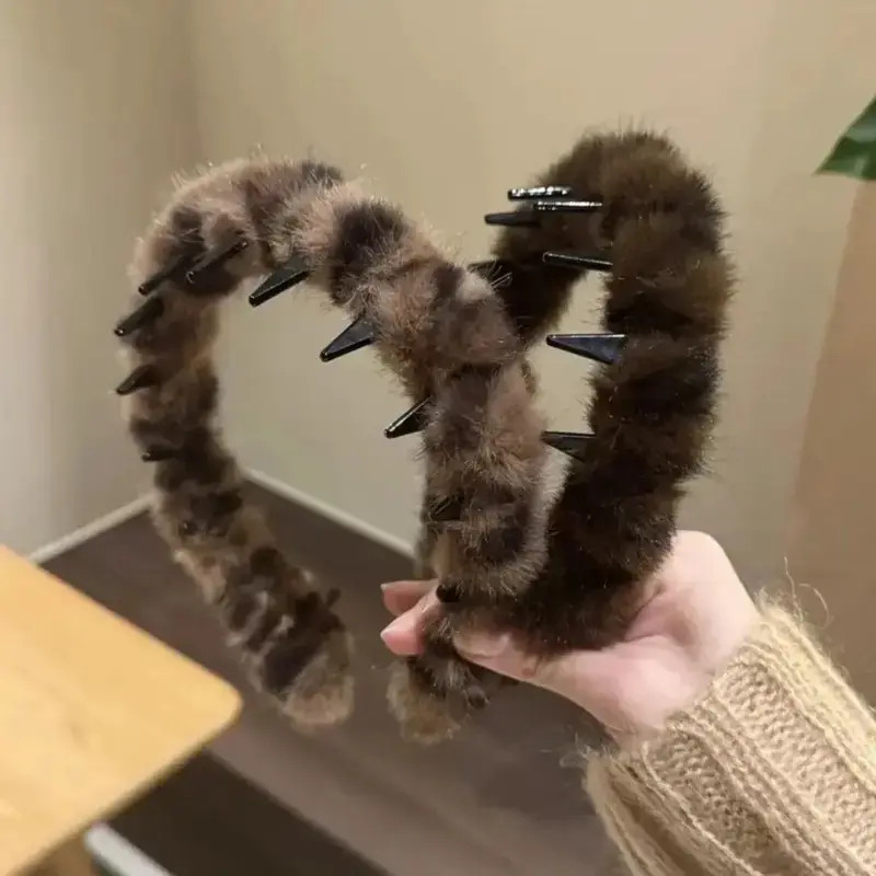 韩系复古豹纹带齿毛绒发箍女防滑洗脸发卡头箍2025年秋冬百搭