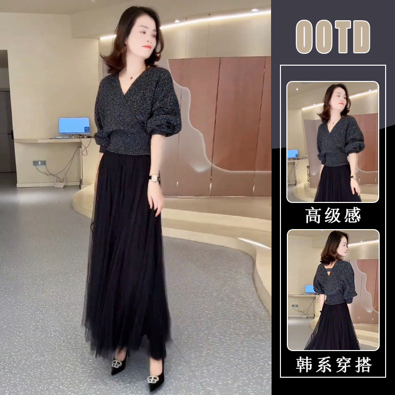 气质轻熟风春秋减龄套装女洋气宽松显瘦露背上衣时尚半身裙两件套