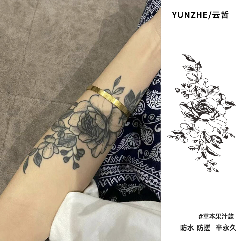 新款素花 纹身贴草本半永久高级潮酷个性花臂防水半永久逼真贴纸
