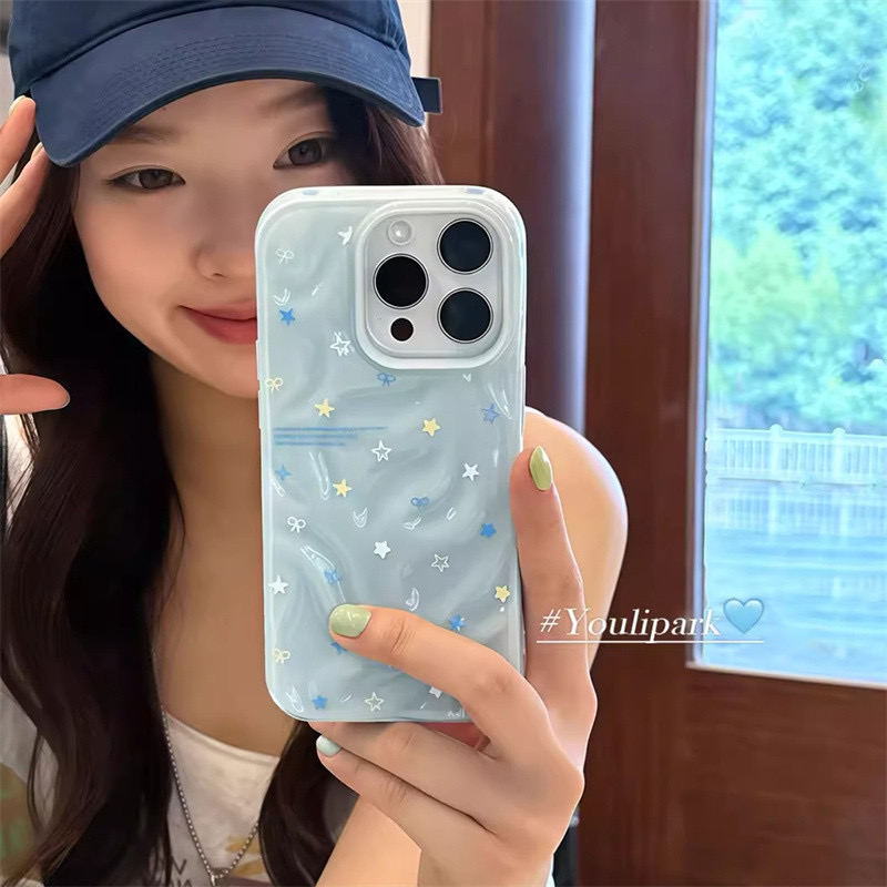 ins风满屏彩色星星适用苹果16Promax新款15手机壳14褶皱13保护套