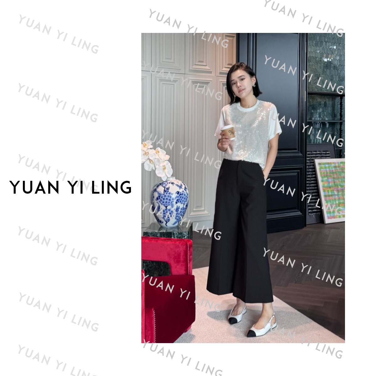 袁艺灵【小夜曲】25夏季新款圆领亮片无袖背心3134