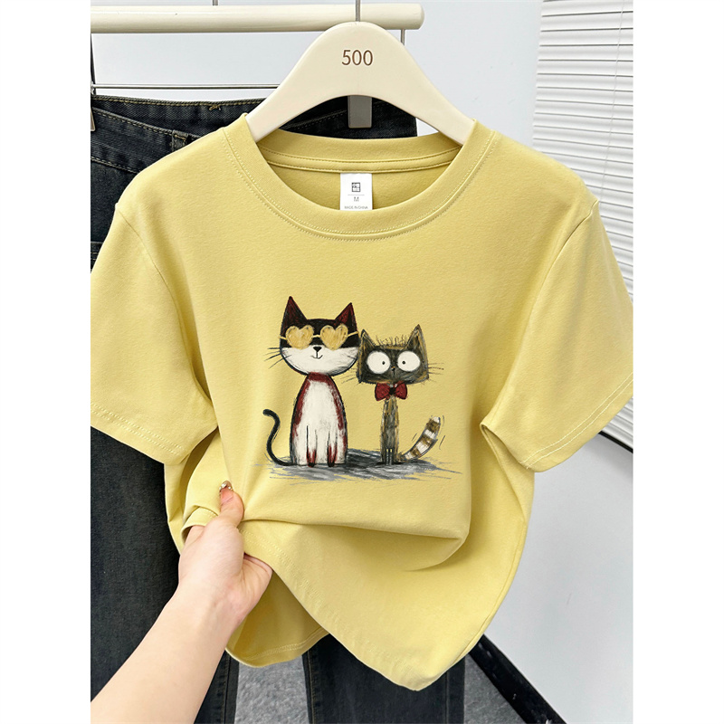 2025夏季新款姜黄色正肩短袖t恤胖MM大码女装遮肚子半袖圆领上衣