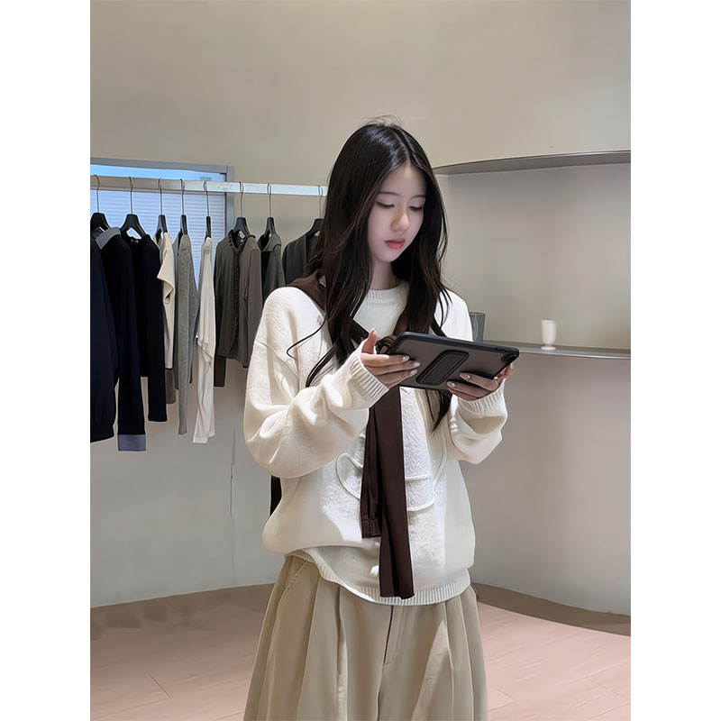 韩系时尚宽松百搭长袖圆领卫衣女秋冬慵懒设计感上衣显瘦休闲裤子