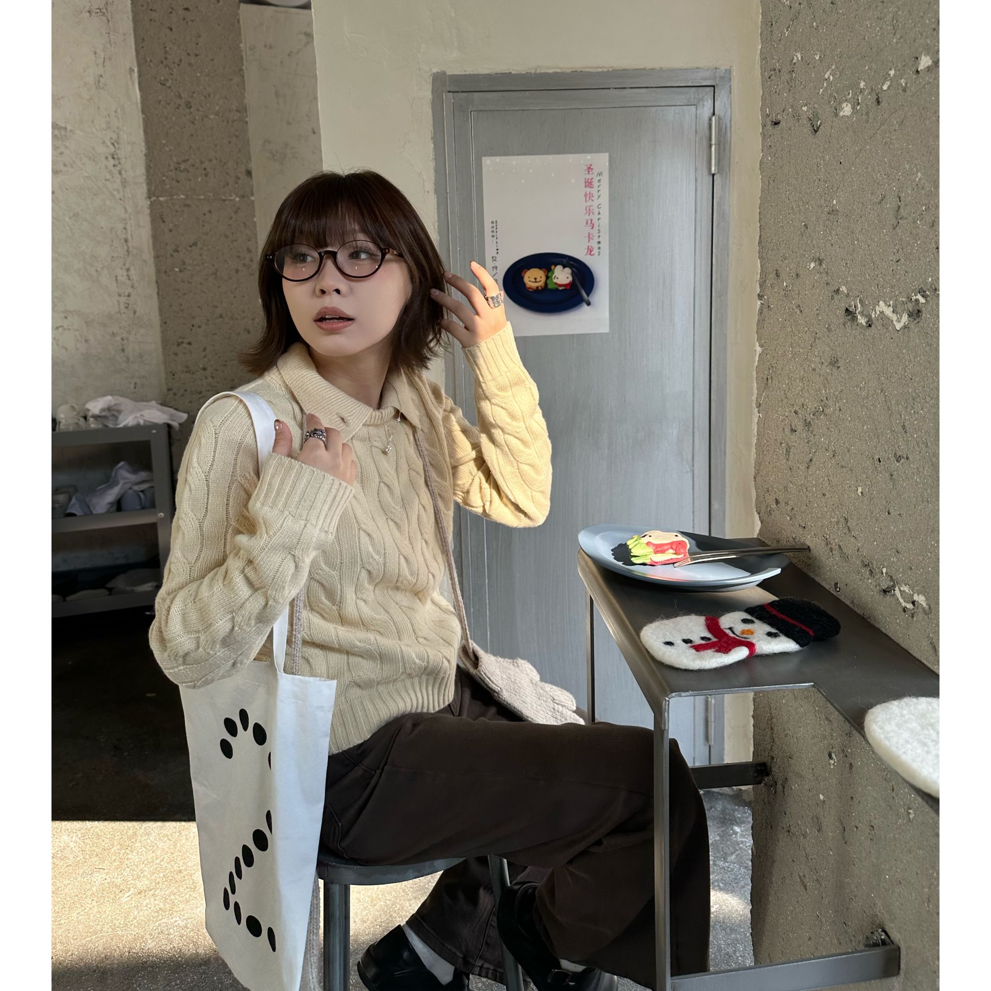 Our2【奶呼呼polo毛衣】秋冬羊毛百搭设计感慵懒针织毛衣【X6095】
