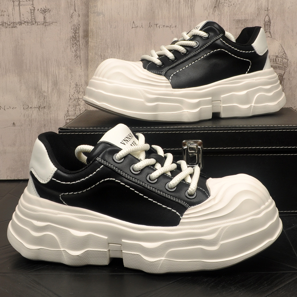 商务休闲厚底板鞋男款2026春季新款超火大头鞋时尚百搭增高运动鞋