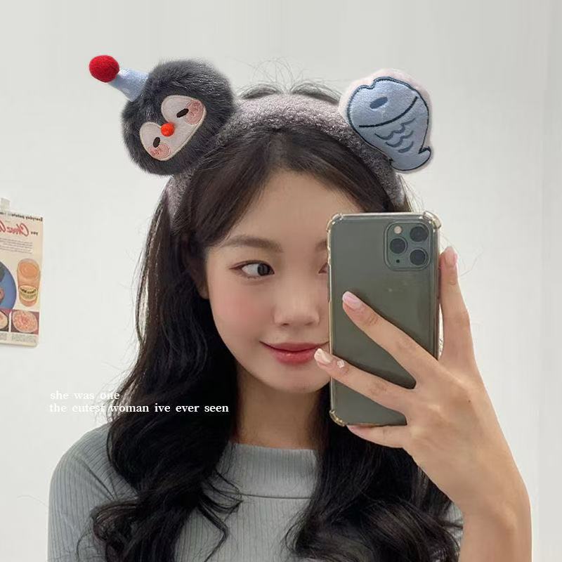 企鹅小鱼发箍可爱萌趣毛绒卡通头饰少女拍照洗脸发卡w