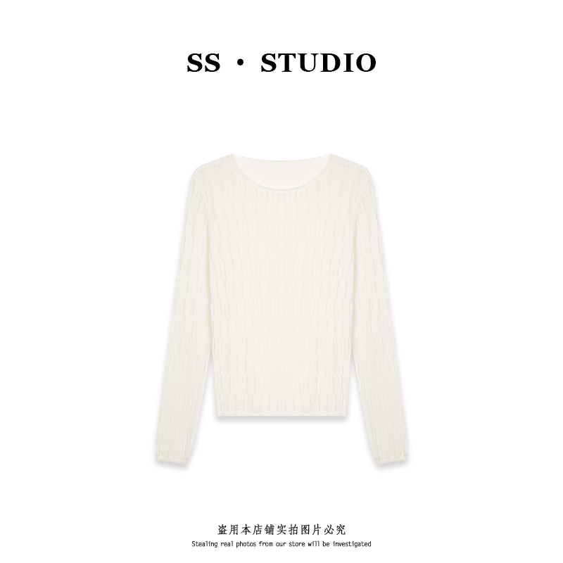 【SUSU】春秋新款镂空休闲圆领针织衫百搭长袖打底上衣SS-5717
