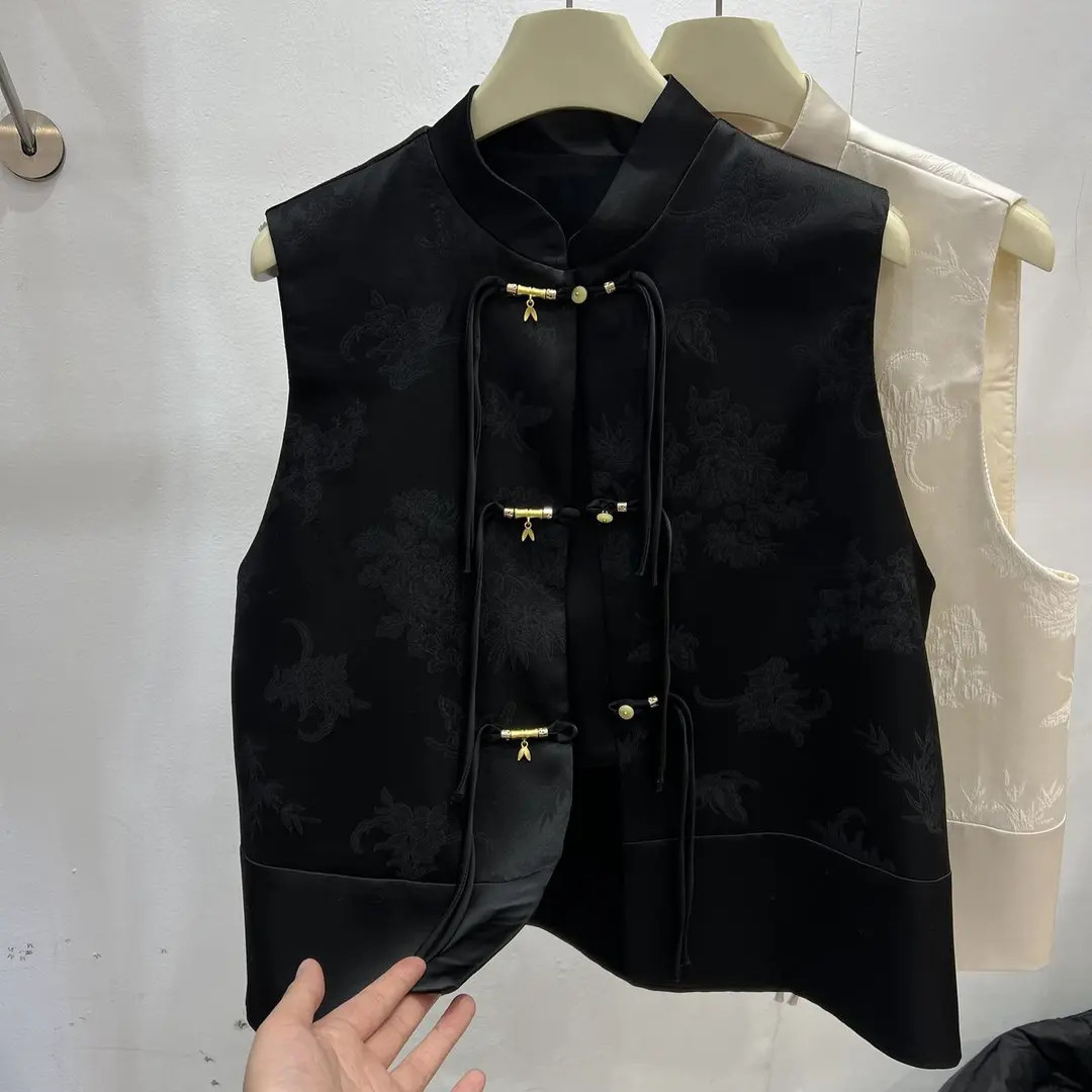 C123新中式气质新中式国风提花马甲女装春秋超好看坎肩背心修身盘