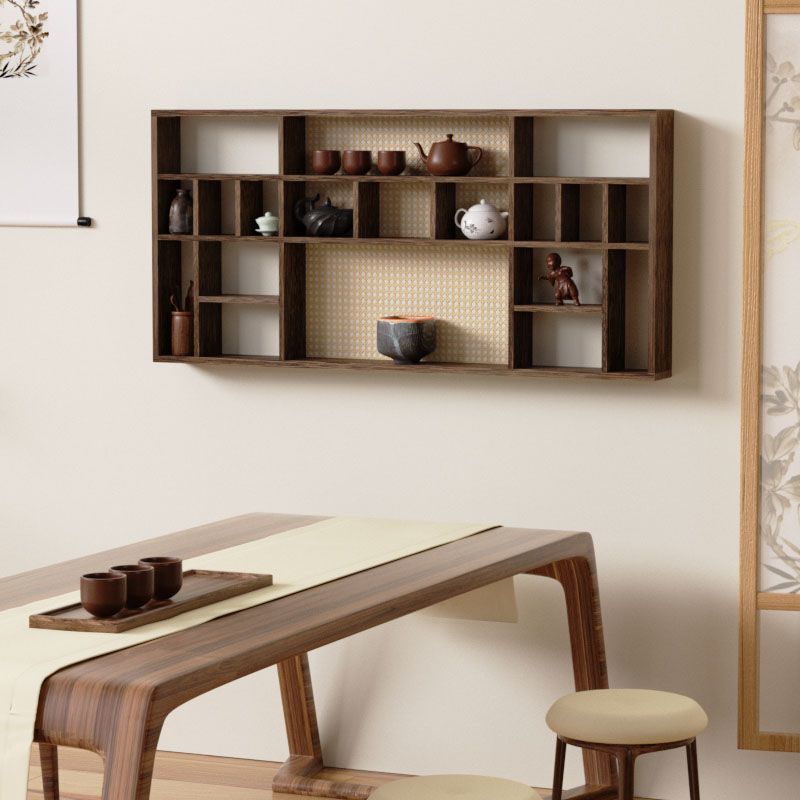 家用简约复古双层置物架泡桐木中式壁挂多宝阁格子收纳架子