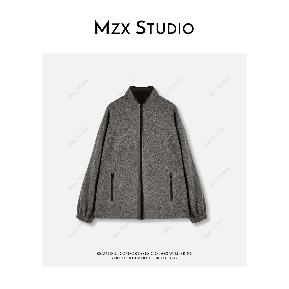 MZX miu家高级灰定制羊羔绒撞色设计厚款外套WT11073-C